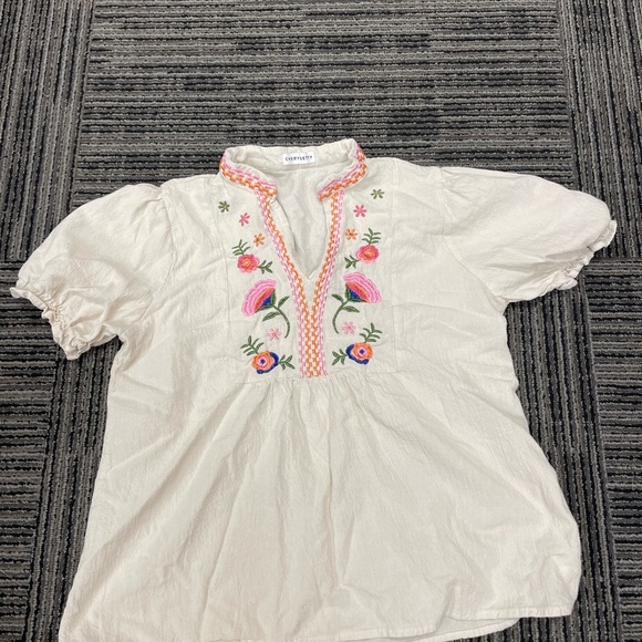 Cream Blouse with Floral Embroidery - Picture 1 of 4